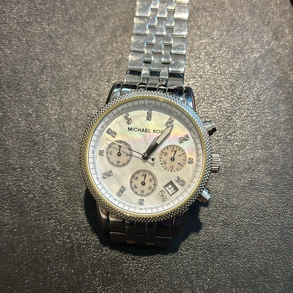 Michael Kors stainless steel watch with mother of pearl